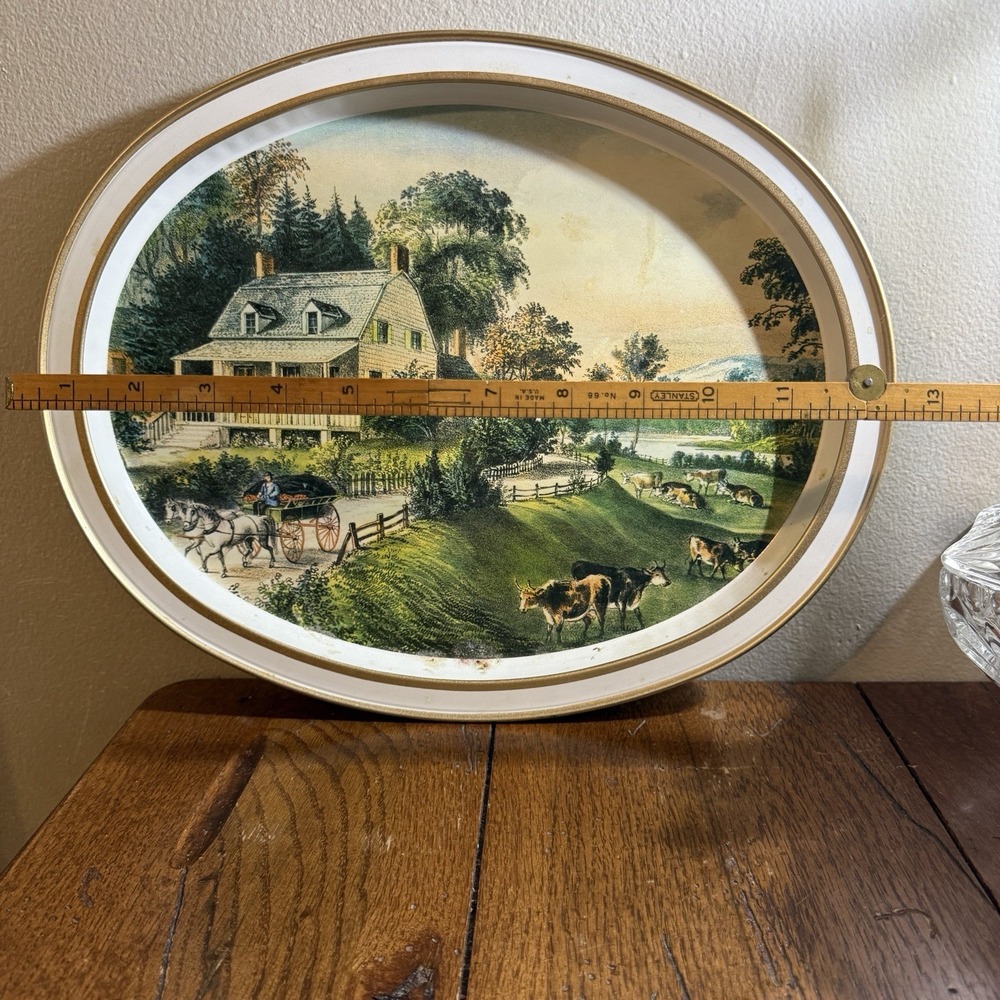 Vintage Currier and Ives Metal Serving Tray The American Homestead - Summer - Picture 3 of 5